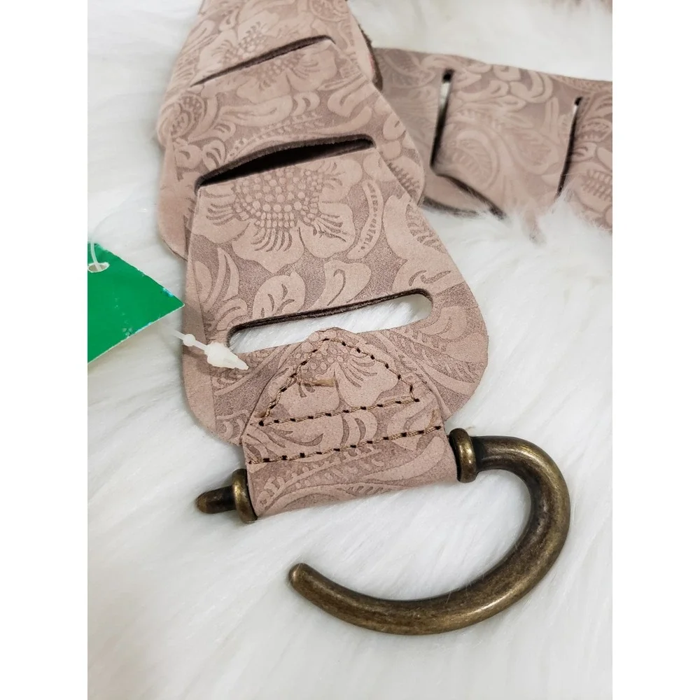 Vintage suede‎ leather belt taupe 70s statement fairycore hippie boho floral y2k